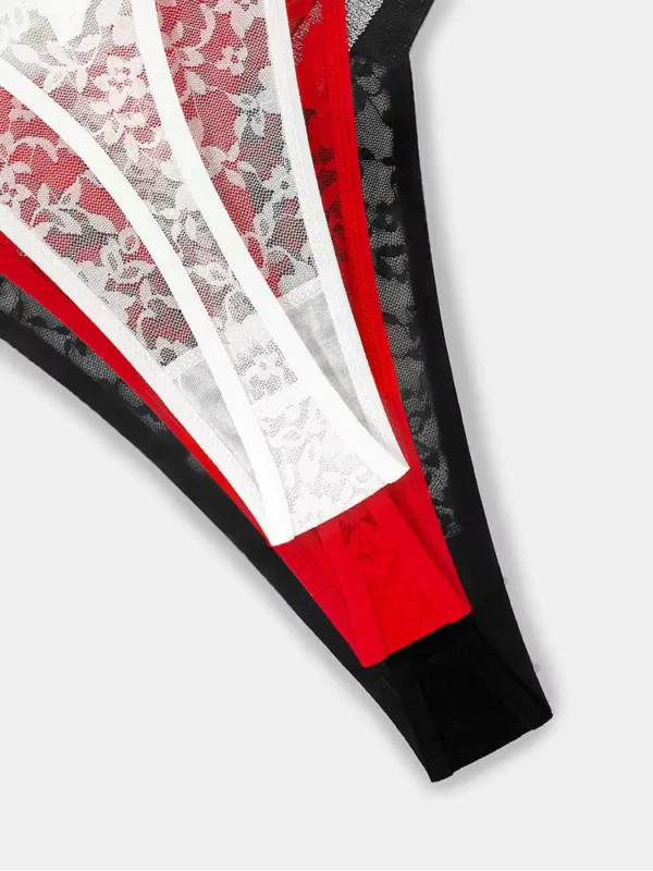 Tangas Sexis de Encaje con Diseño Floral – Ropa Interior Cómoda y Elegante para Mujer 3 Unid - Image 3