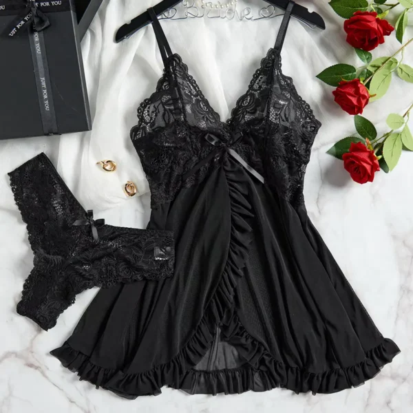 Conjunto de Lencería Sexy para Mujer – Sujetador Erótico y Camisón de Encaje. TALLA M